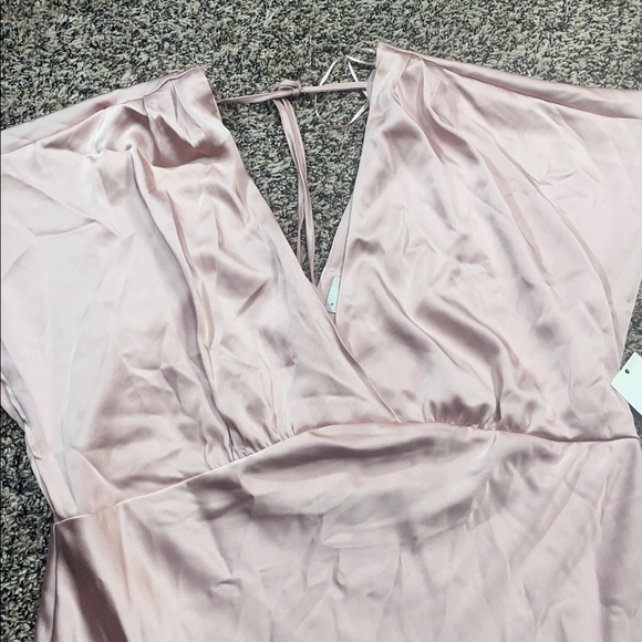 A New Day Tailored Pleated Satin Flutter Sleeve Blush Pink Midi Dress L NWT - Picture 4 of 7